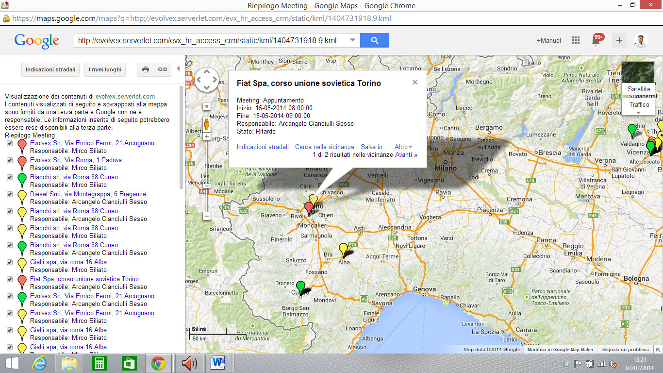 Software rilevazione presenze app con Google Maps e marcatore di posizione